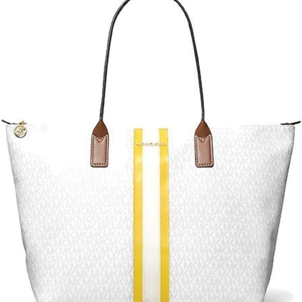 Michael Kors White and Yellow Tote Bag